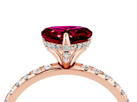 Rose gold Heart Cut Diamond Solitaire Ring with Four-Prong Setting and Pavé Band_4