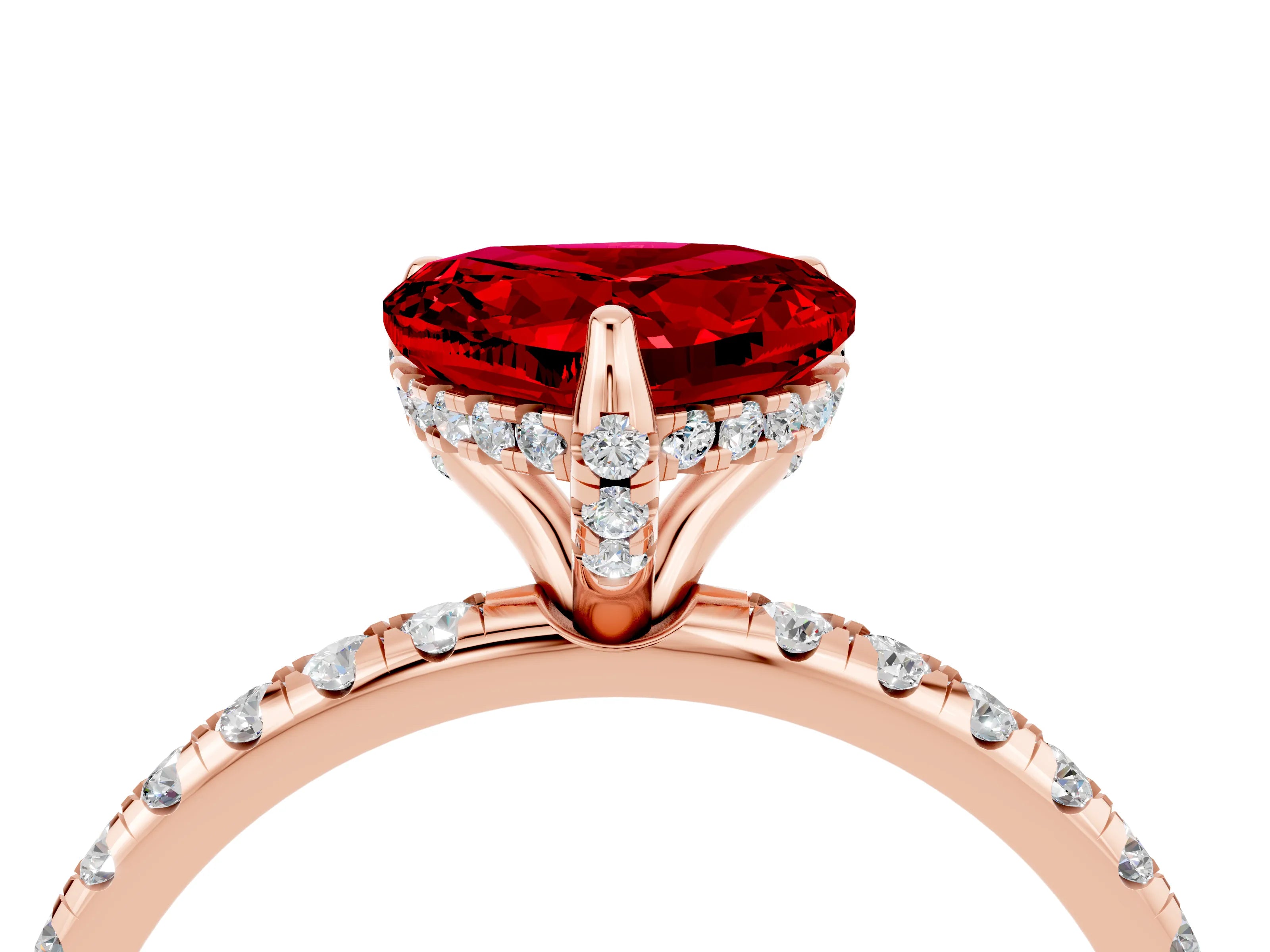 Rose gold Heart Cut Diamond Solitaire Ring with Four-Prong Setting and Pavé Band_4