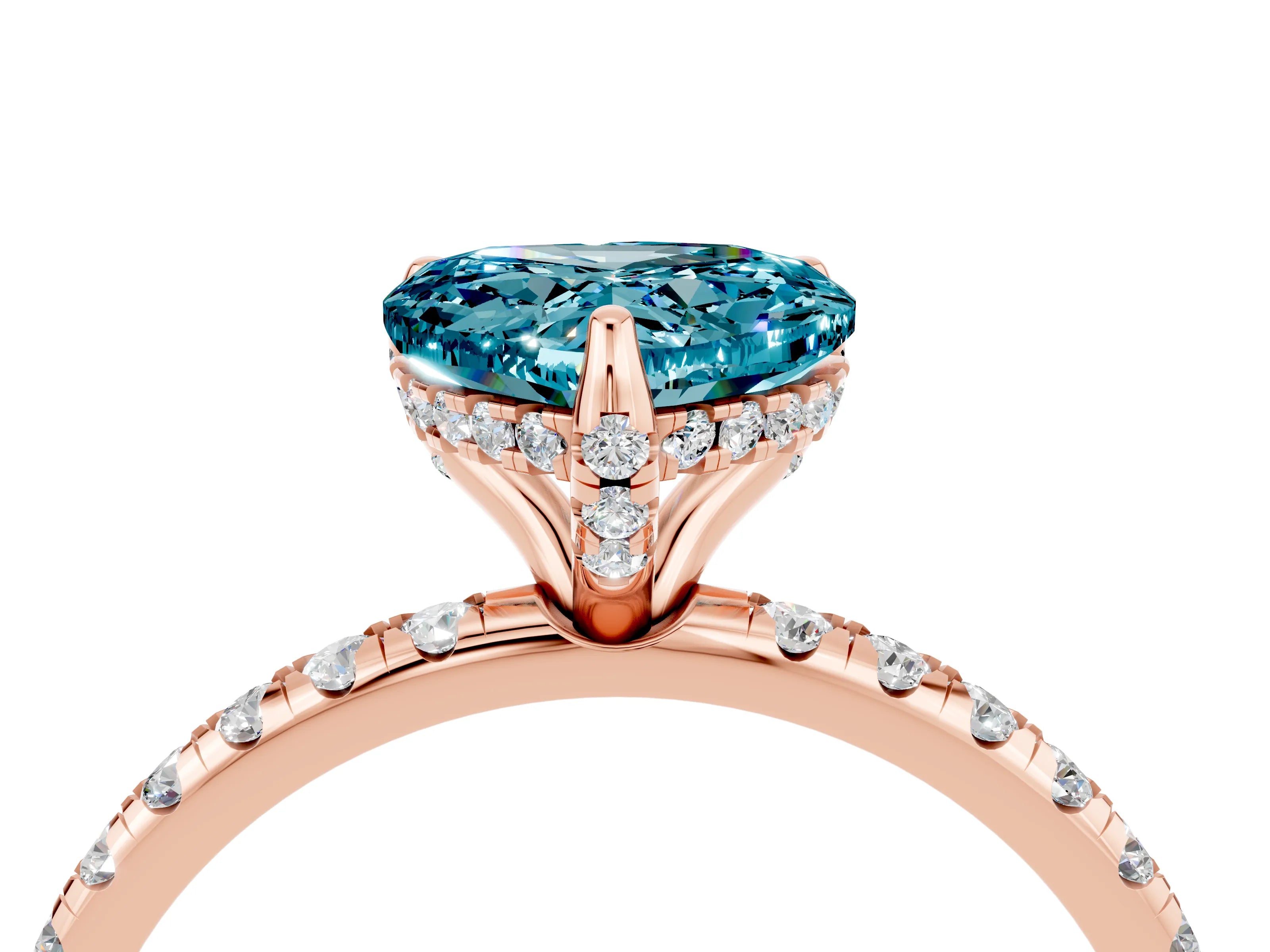 Rose gold Heart Cut Diamond Solitaire Ring with Four-Prong Setting and Pavé Band_4