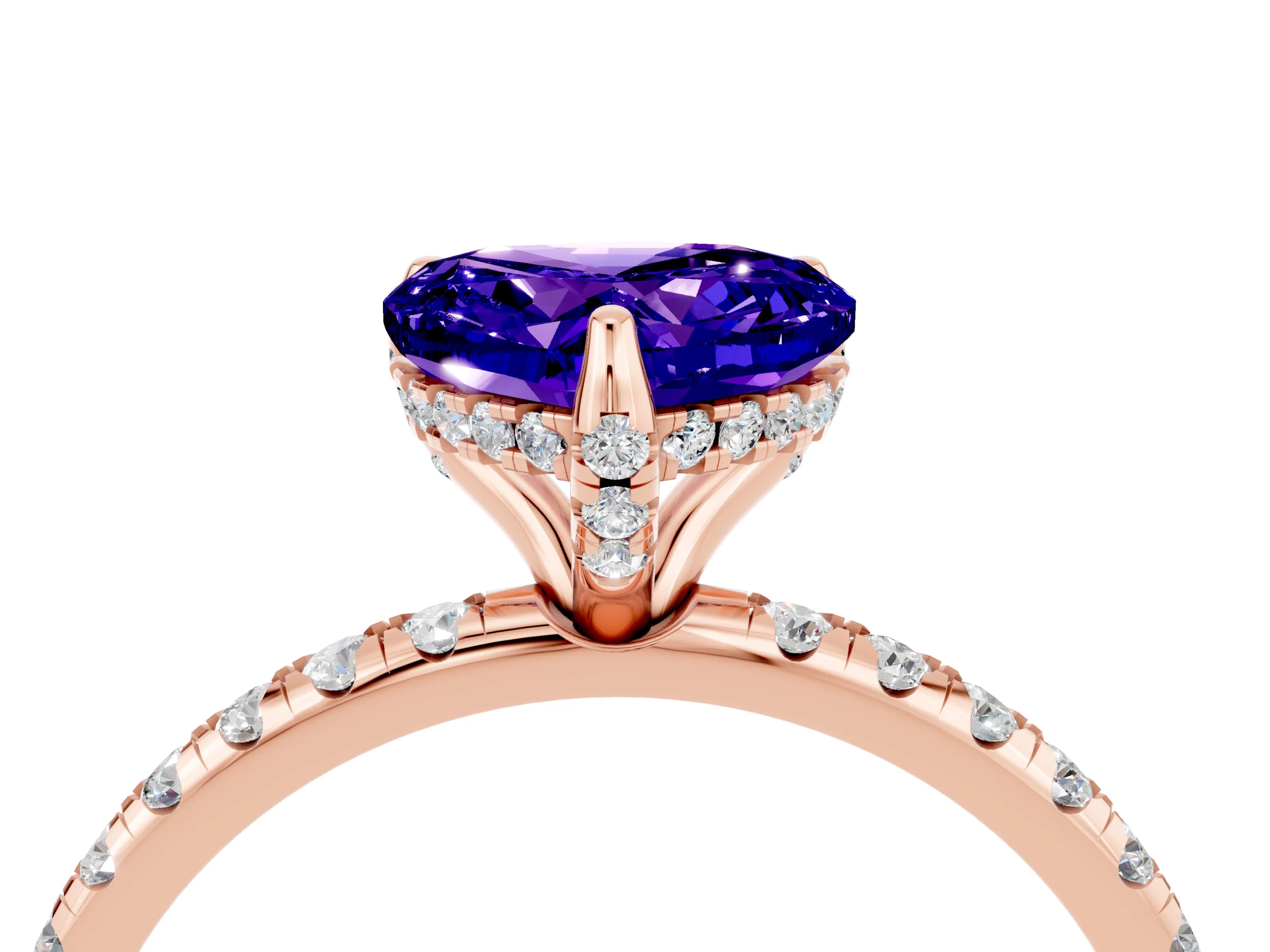 Rose gold Heart Cut Diamond Solitaire Ring with Four-Prong Setting and Pavé Band_4