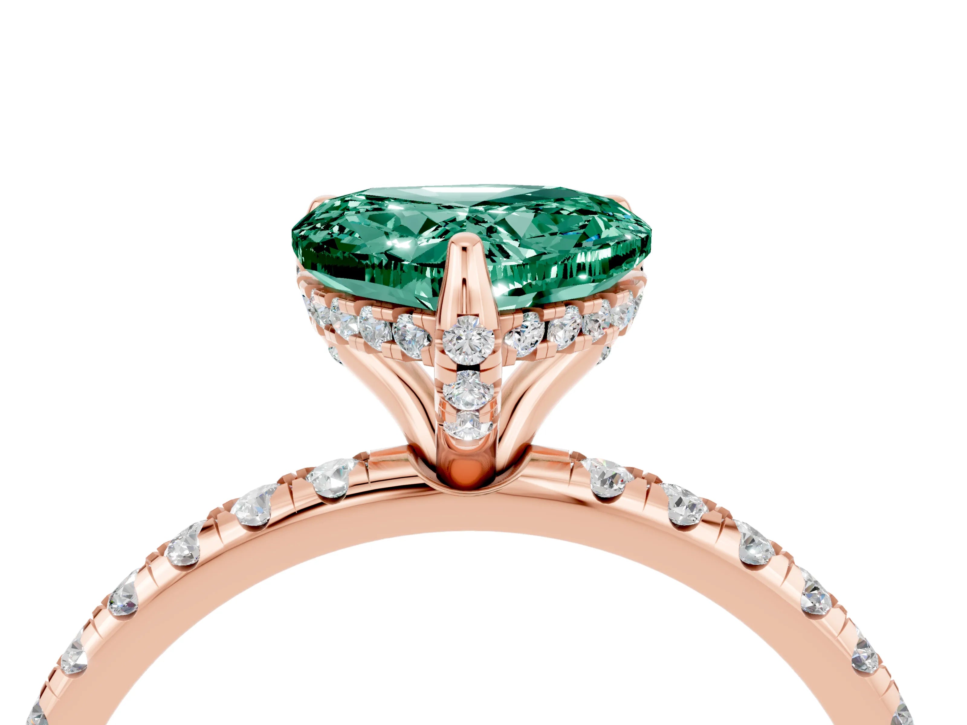 Rose gold Heart Cut Diamond Solitaire Ring with Four-Prong Setting and Pavé Band_4