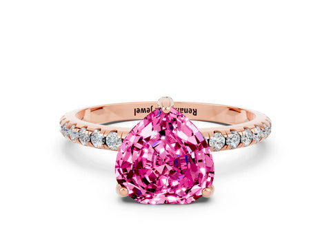 Rose gold Heart Cut Diamond Solitaire Ring with Four-Prong Setting and Pavé Band