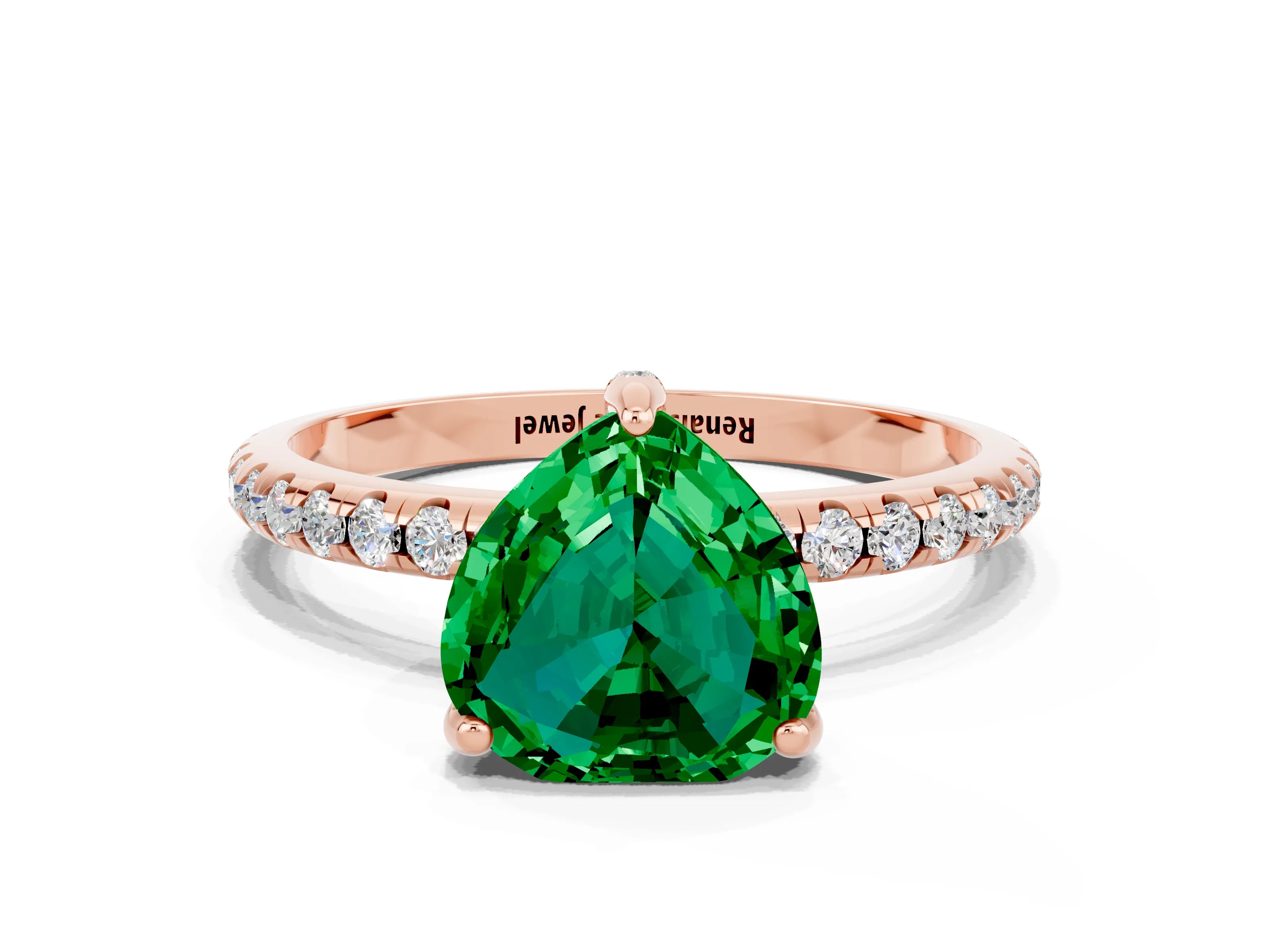 Rose gold Heart Cut Diamond Solitaire Ring with Four-Prong Setting and Pavé Band