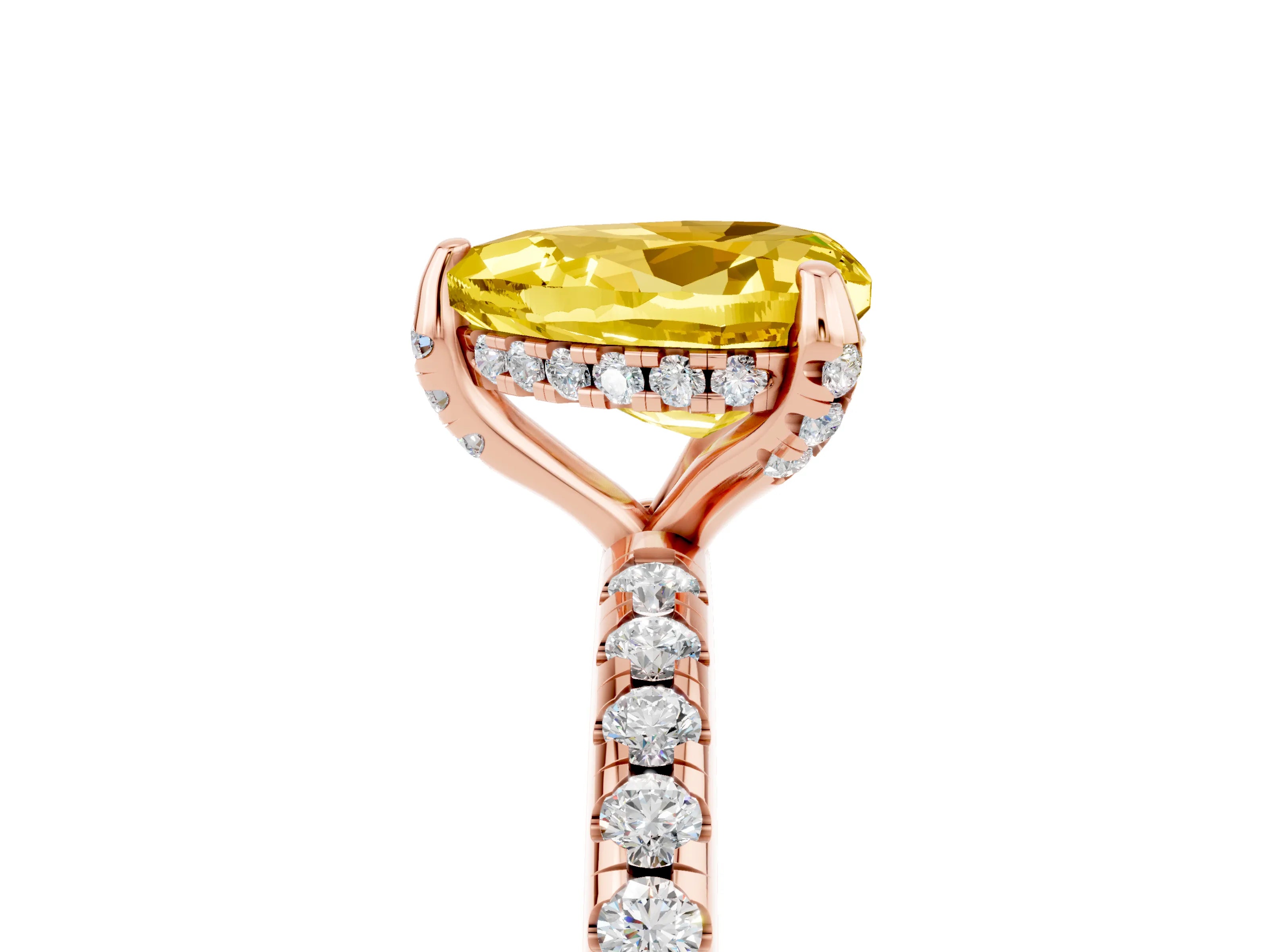 Rose gold Heart Cut Diamond Solitaire Ring with Four-Prong Setting and Pavé Band_5