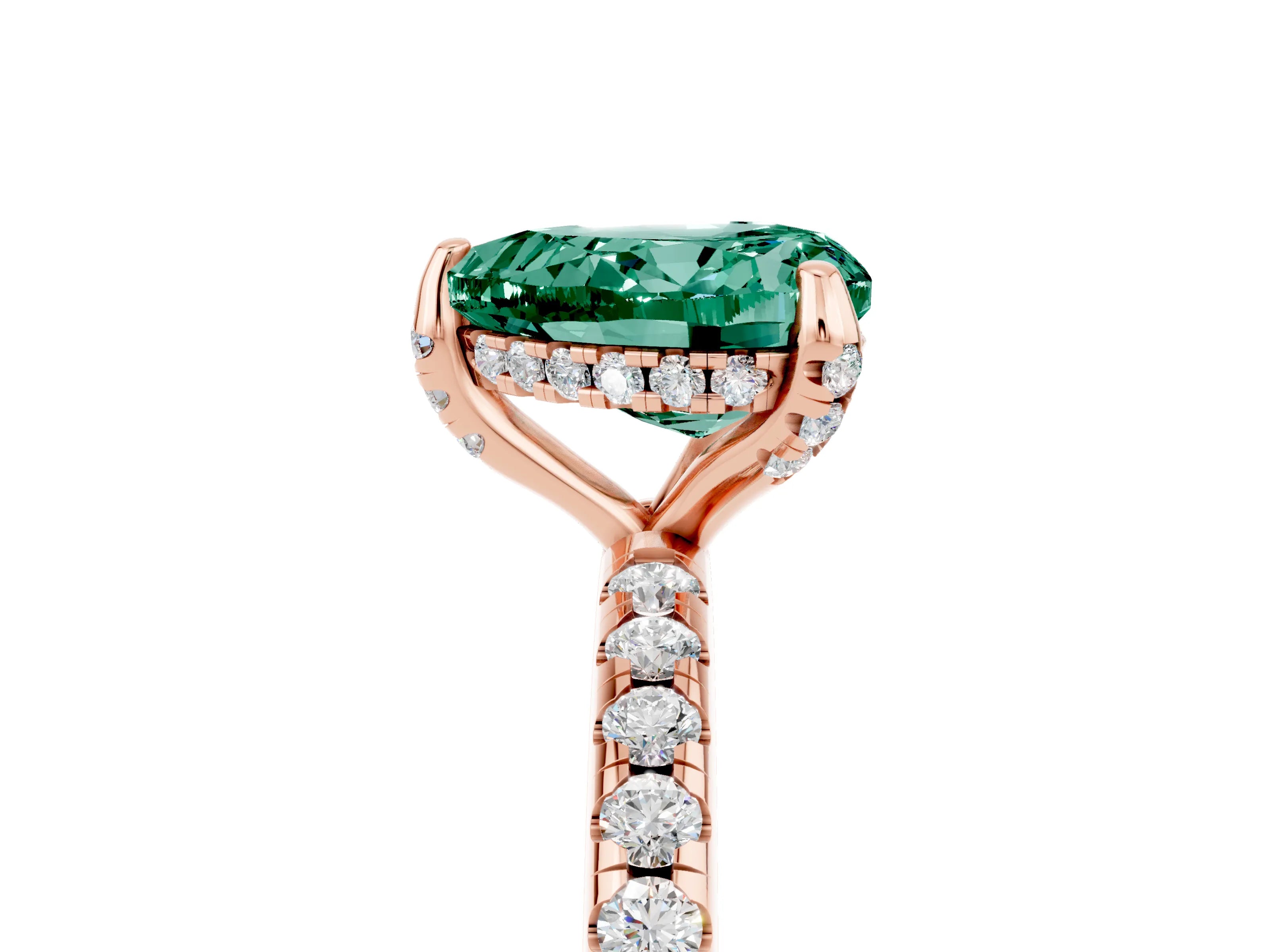 Rose gold Heart Cut Diamond Solitaire Ring with Four-Prong Setting and Pavé Band_5