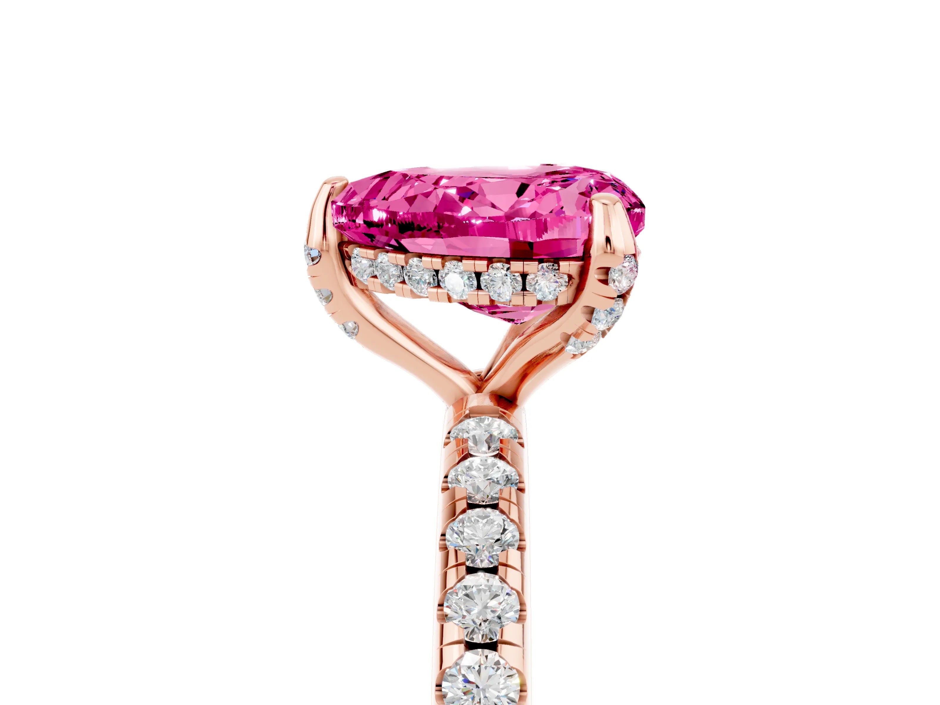 Rose gold Heart Cut Diamond Solitaire Ring with Four-Prong Setting and Pavé Band_5