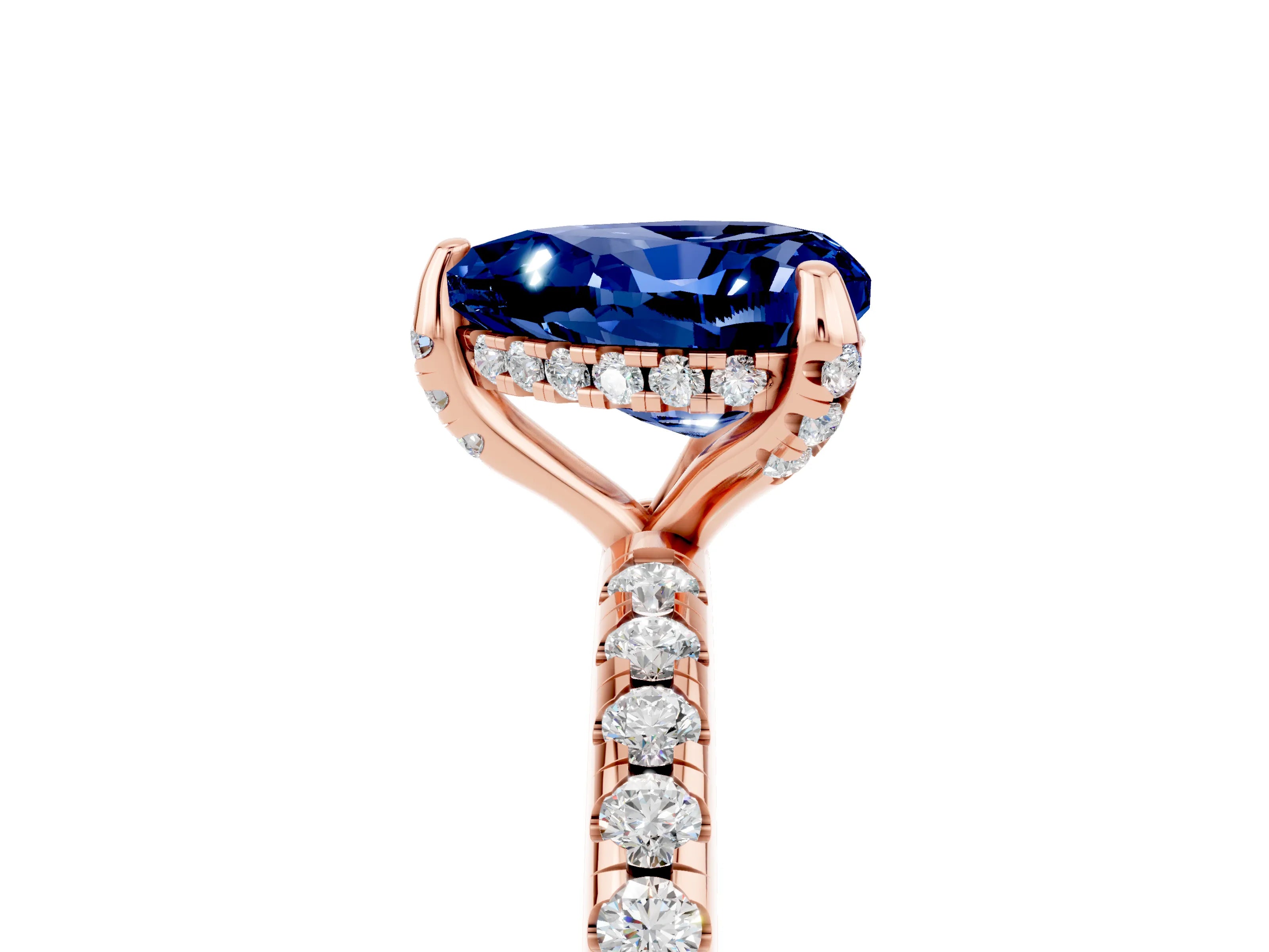 Rose gold Heart Cut Diamond Solitaire Ring with Four-Prong Setting and Pavé Band_5