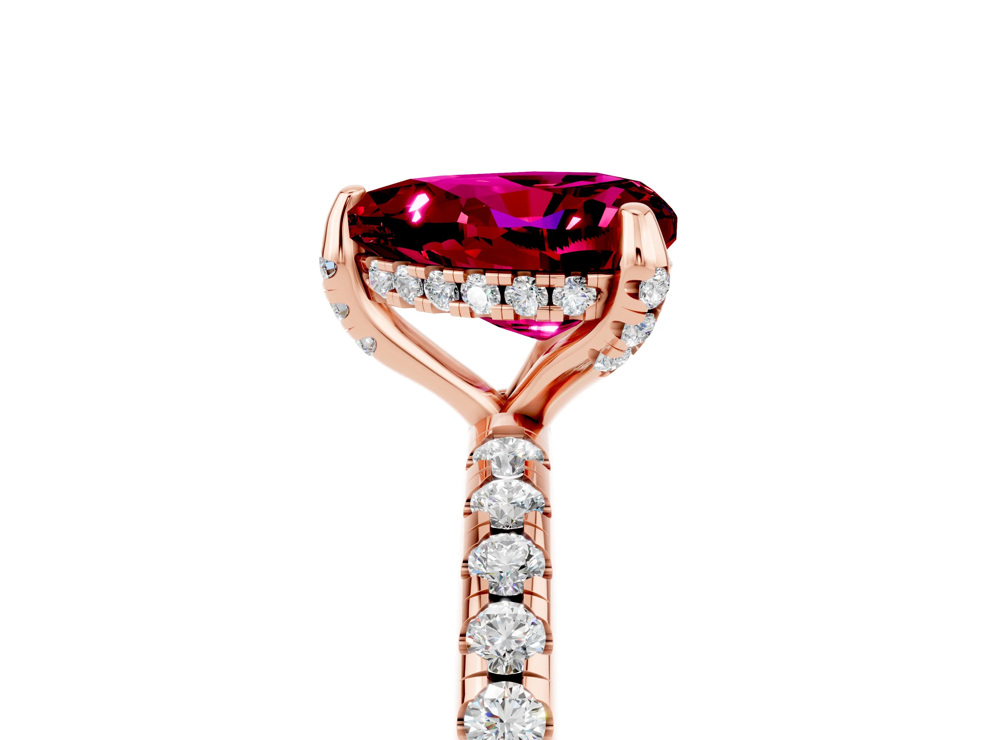 Rose gold Heart Cut Diamond Solitaire Ring with Four-Prong Setting and Pavé Band_5