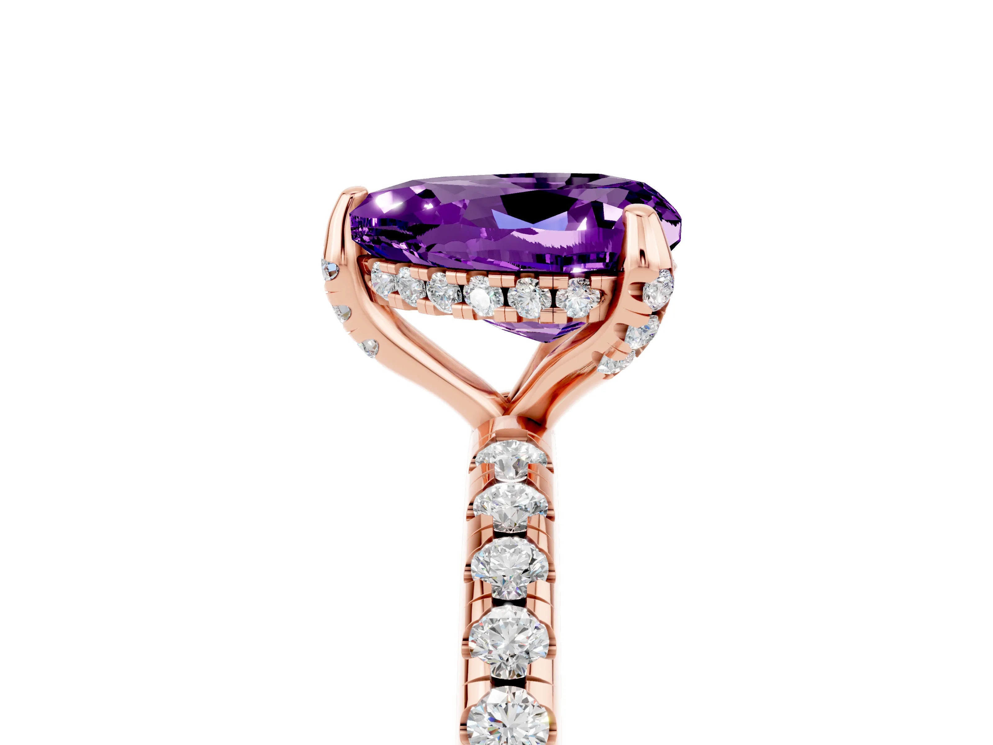 Rose gold Heart Cut Diamond Solitaire Ring with Four-Prong Setting and Pavé Band_5