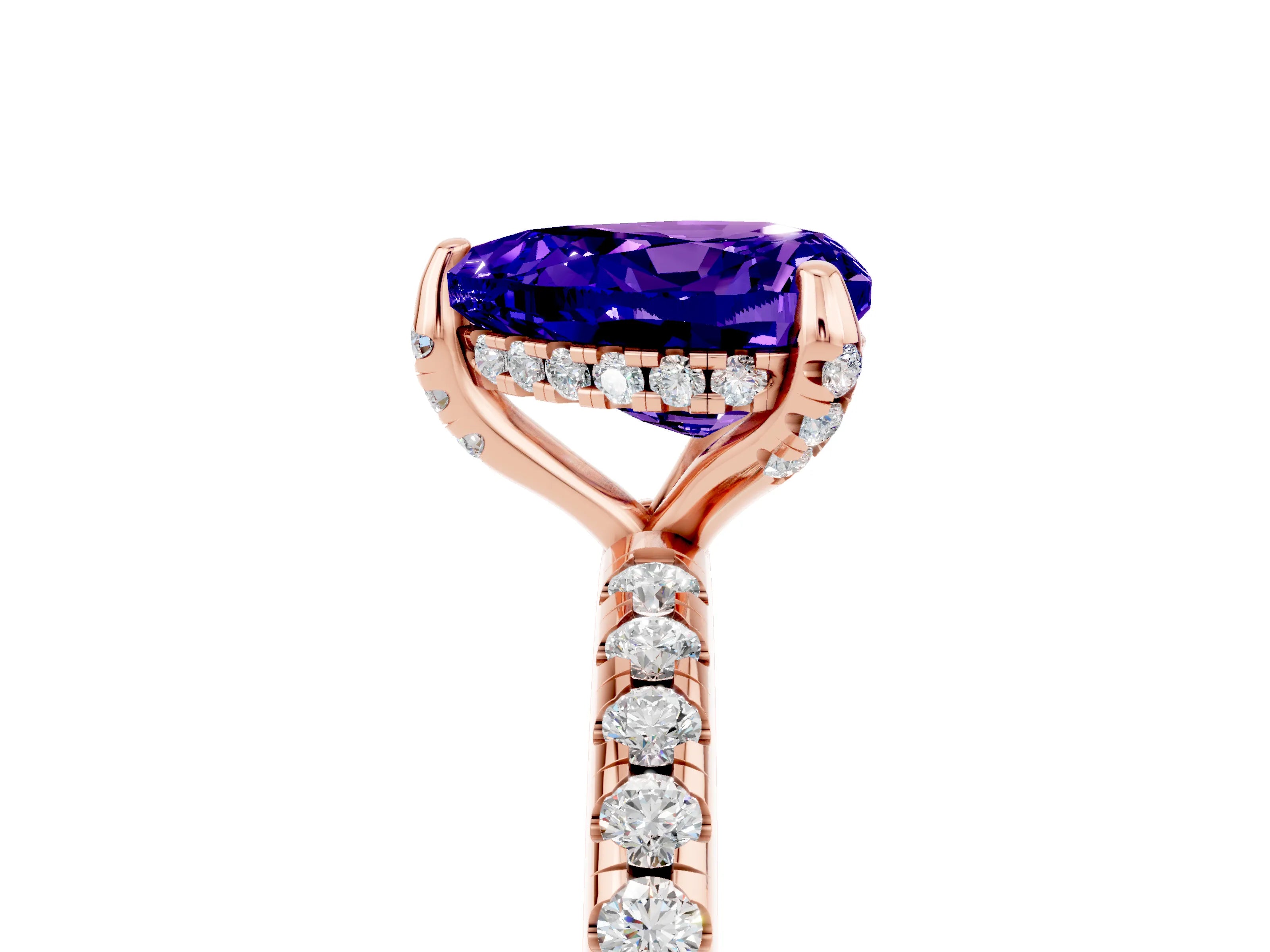 Rose gold Heart Cut Diamond Solitaire Ring with Four-Prong Setting and Pavé Band_5