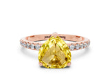 Rose gold Heart Cut Diamond Solitaire Ring with Four-Prong Setting and Pavé Band