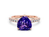 Rose gold Heart Cut Diamond Solitaire Ring with Four-Prong Setting and Pavé Band