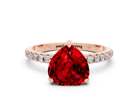 Rose gold Heart Cut Diamond Solitaire Ring with Four-Prong Setting and Pavé Band