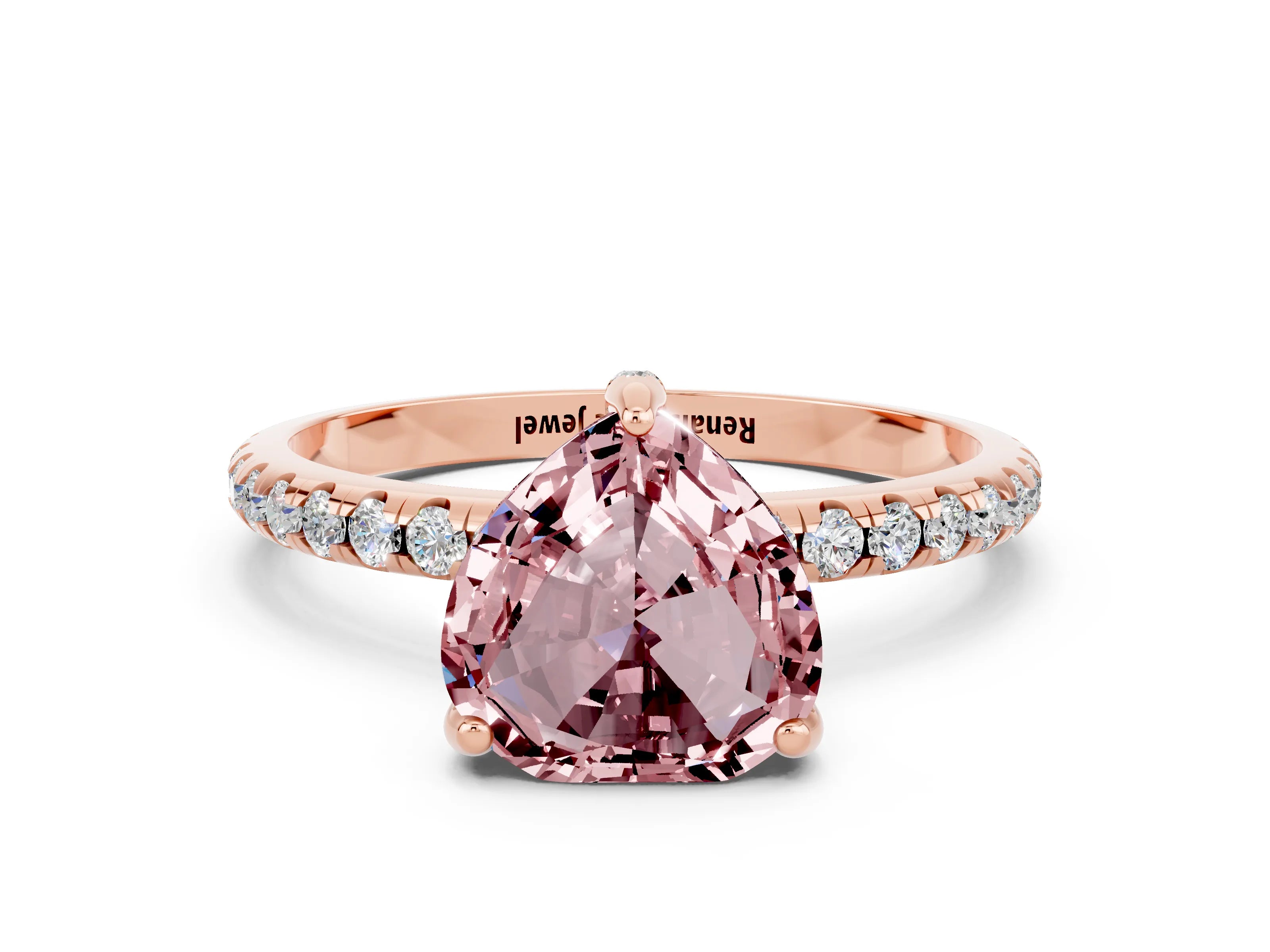Rose gold Heart Cut Diamond Solitaire Ring with Four-Prong Setting and Pavé Band