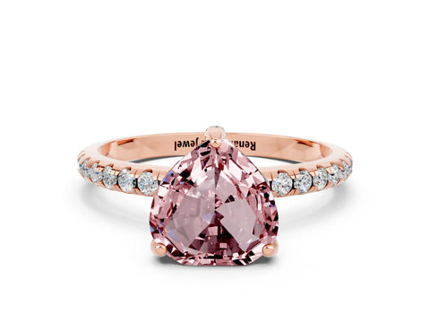 Rose gold Heart Cut Diamond Solitaire Ring with Four-Prong Setting and Pavé Band