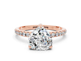 Rose gold Heart Cut Diamond Solitaire Ring with Four-Prong Setting and Pavé Band
