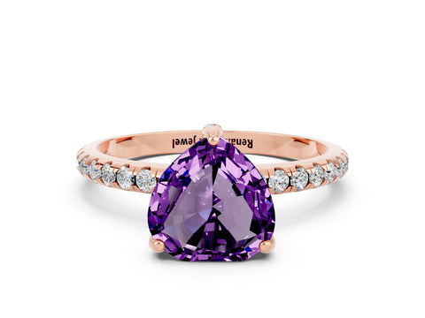 Rose gold Heart Cut Diamond Solitaire Ring with Four-Prong Setting and Pavé Band
