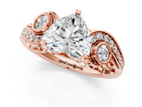 Rose gold Heart Cut Diamond Solitaire Ring with Milgrain Pavé Band and Four-Prong Setting_191