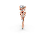 Rose gold Heart Cut Diamond Solitaire Ring with Milgrain Pavé Band and Four-Prong Setting_192