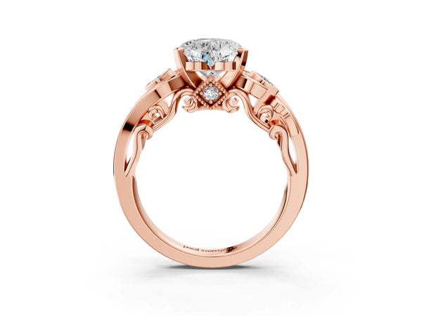 Rose Gold Heart-Shaped Vintage Swirl Engagement Ring Setting with Bezel Side Accents