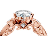 Rose gold Heart Cut Diamond Solitaire Ring with Milgrain Pavé Band and Four-Prong Setting_194