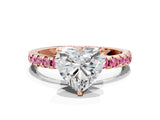 Rose gold Heart Cut Diamond Solitaire Ring with Pavé Band and Four-Prong Setting