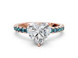 Rose gold Heart Cut Diamond Solitaire Ring with Pavé Band and Four-Prong Setting