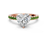 Rose gold Heart Cut Diamond Solitaire Ring with Pavé Band and Four-Prong Setting