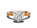 Rose gold Heart Cut Diamond Solitaire Ring with Pavé Band and Four-Prong Setting
