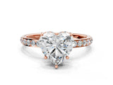 Rose gold Heart Cut Diamond Solitaire Ring with Pavé Band and Hidden Halo_105