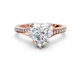 Rose gold Heart Cut Diamond Solitaire Ring with Pavé Band and Prong Setting_12