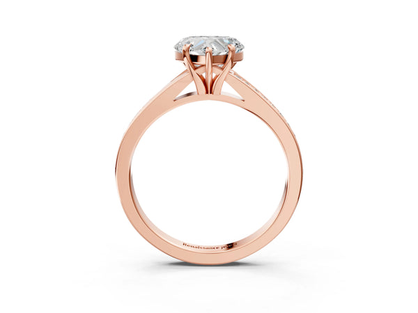 Rose Gold Heart-Shaped Pave Solitaire Engagement Ring Setting with Sweeping Shoulders