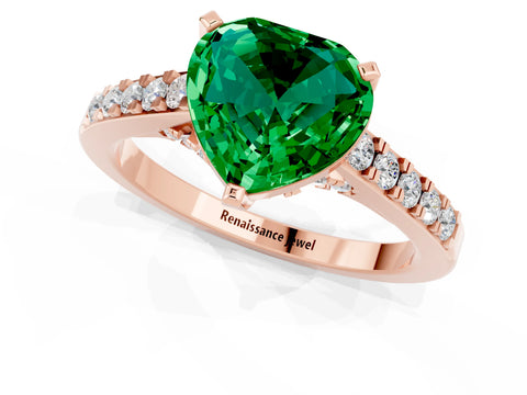Rose gold Heart Cut Diamond Solitaire Ring with Pavé Band and Prong Setting_1