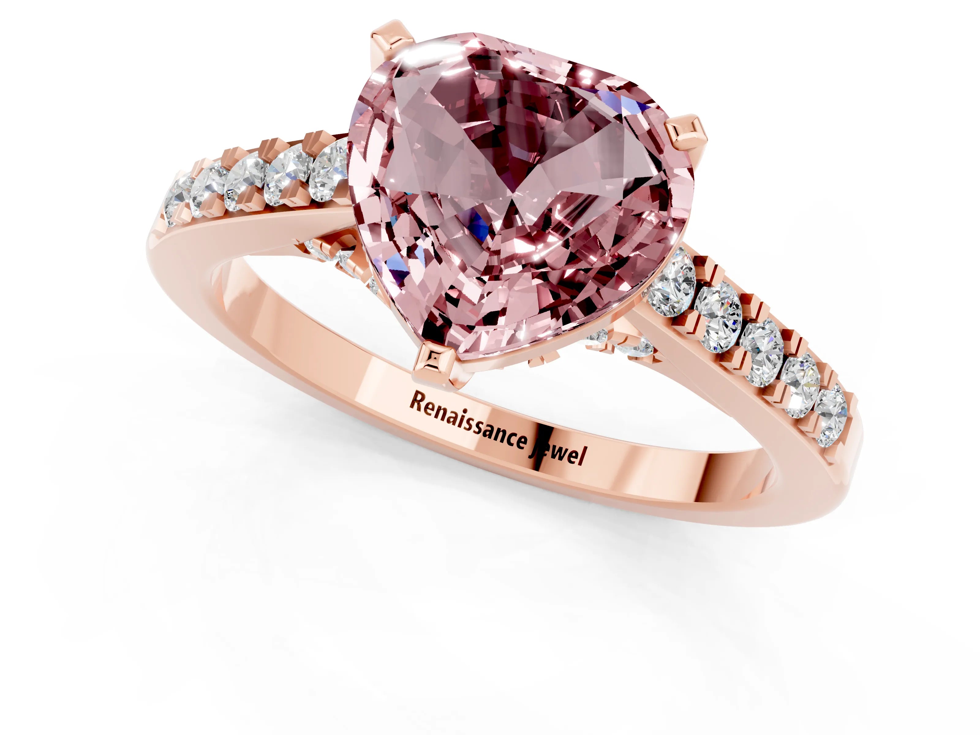 Rose gold Heart Cut Diamond Solitaire Ring with Pavé Band and Prong Setting_1