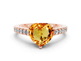 Rose gold Heart Cut Diamond Solitaire Ring with Pavé Band and Prong Setting