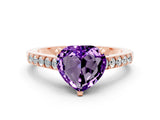 Rose gold Heart Cut Diamond Solitaire Ring with Pavé Band and Prong Setting