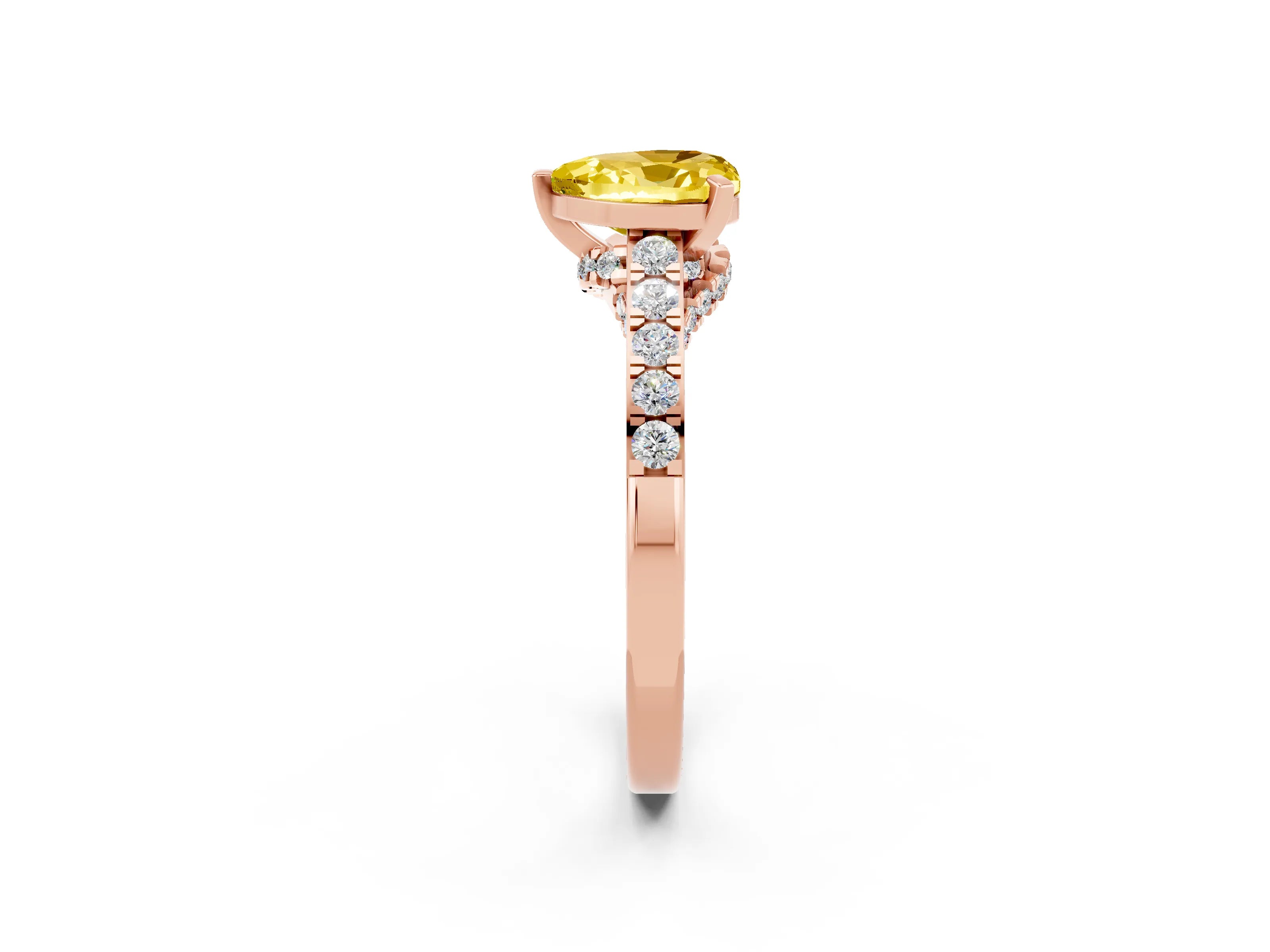 Rose gold Heart Cut Diamond Solitaire Ring with Pavé Band and Prong Setting_2