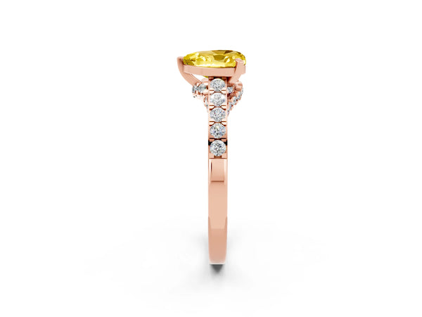 Rose gold Heart Cut Yellow Sapphire Solitaire Ring with Crossover Gallery and Round  Pavé Band