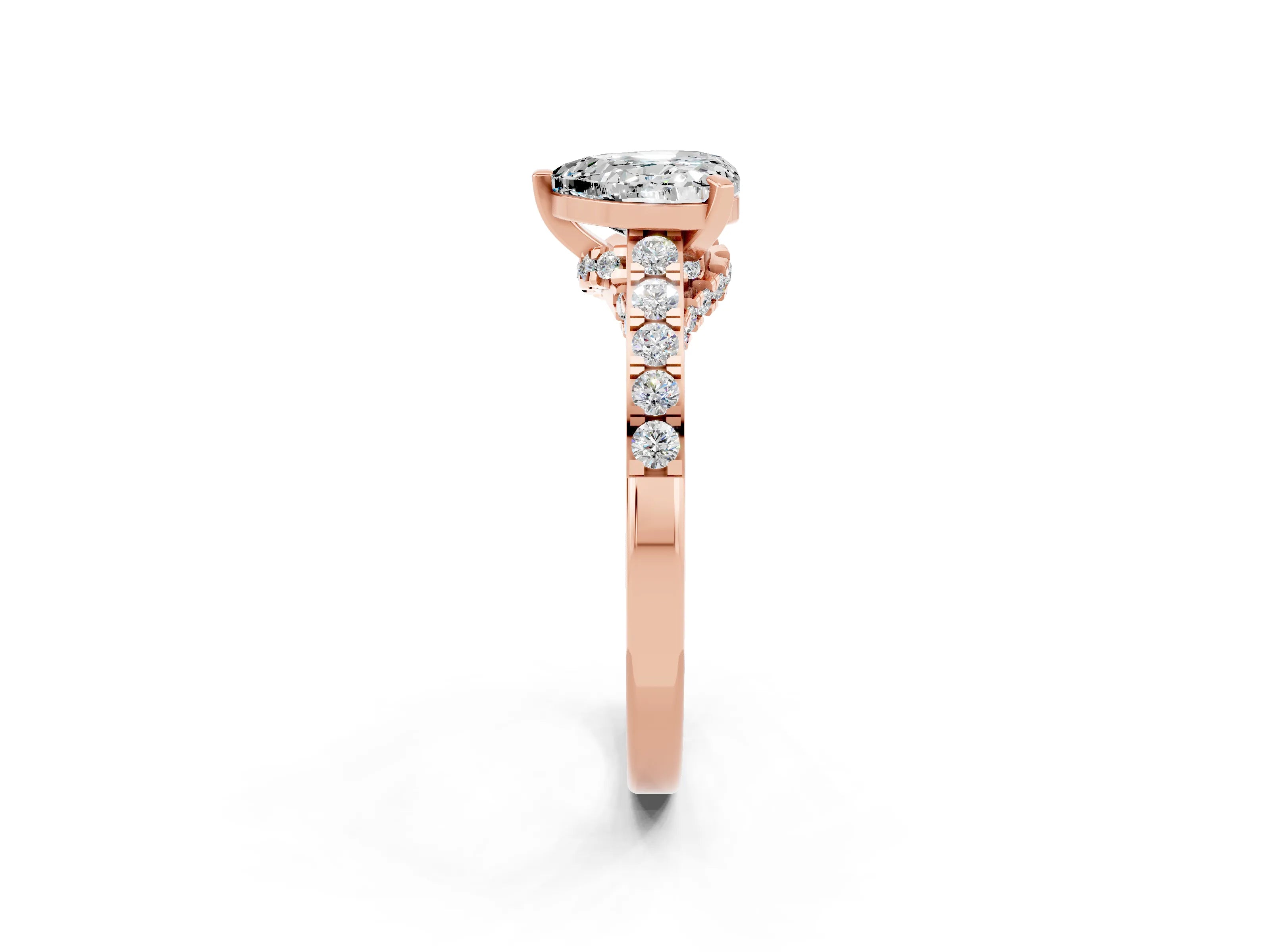Rose gold Heart Cut Diamond Solitaire Ring with Pavé Band and Prong Setting_2