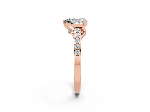 Rose gold Heart Cut Diamond Solitaire Ring with Pavé Band and Prong Setting_2