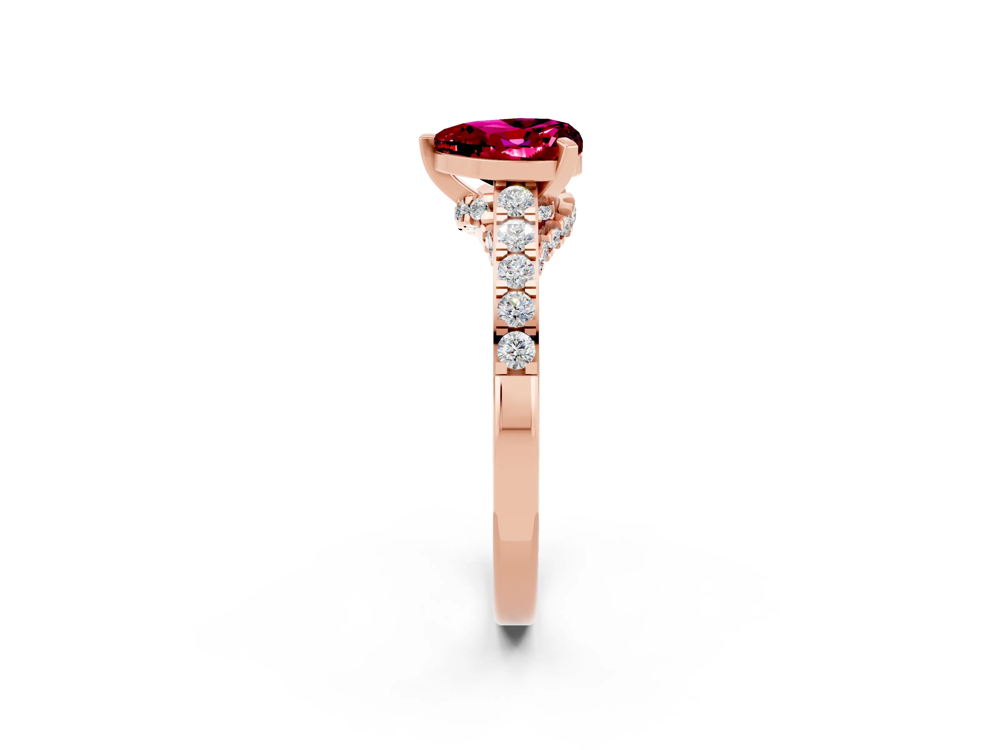 Rose gold Heart Cut Diamond Solitaire Ring with Pavé Band and Prong Setting_2