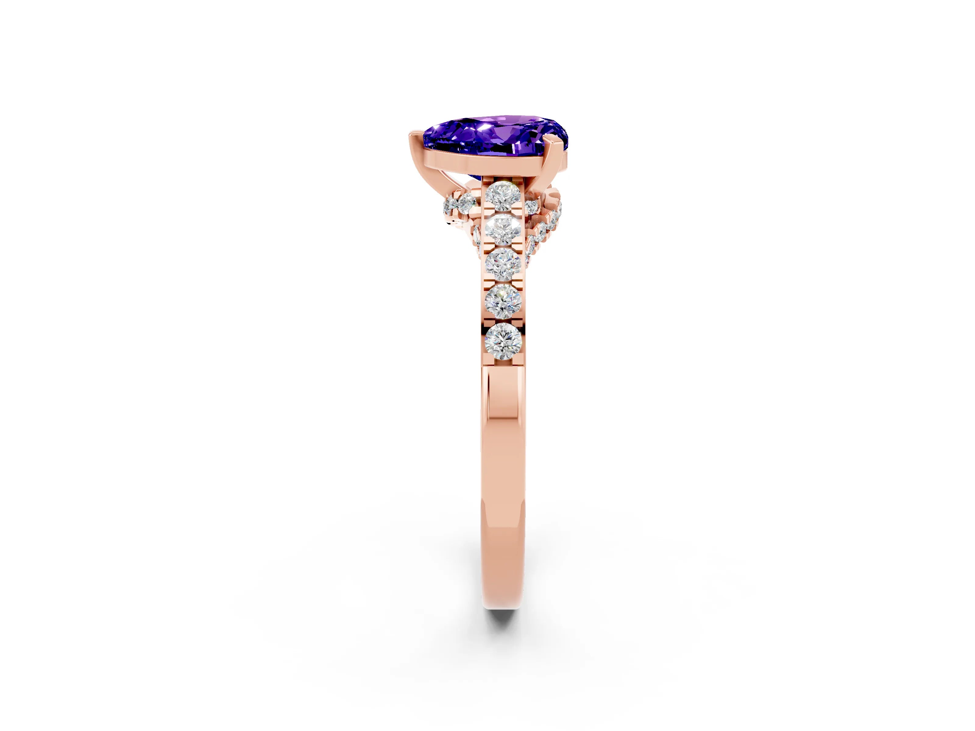 Rose gold Heart Cut Diamond Solitaire Ring with Pavé Band and Prong Setting_2