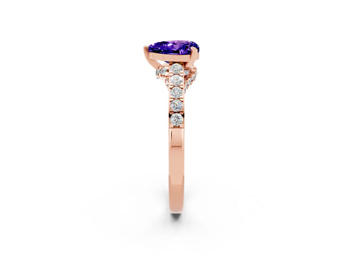 Rose gold Heart Cut Diamond Solitaire Ring with Pavé Band and Prong Setting_2