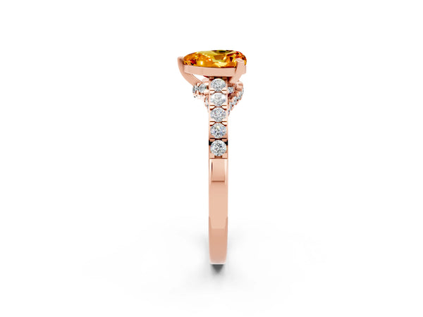 Rose gold Heart Cut Citrine Solitaire Ring with Crossover Gallery and Round  Pavé Band