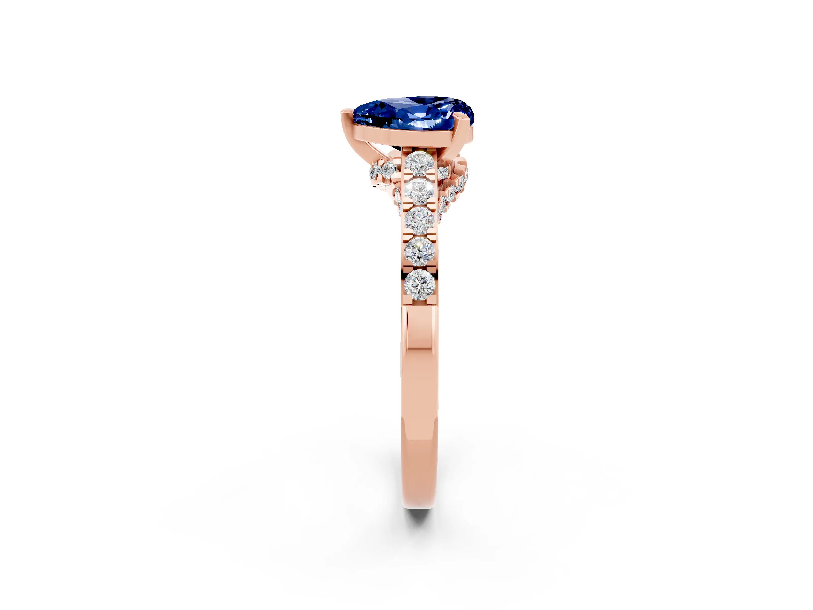 Rose gold Heart Cut Diamond Solitaire Ring with Pavé Band and Prong Setting_2