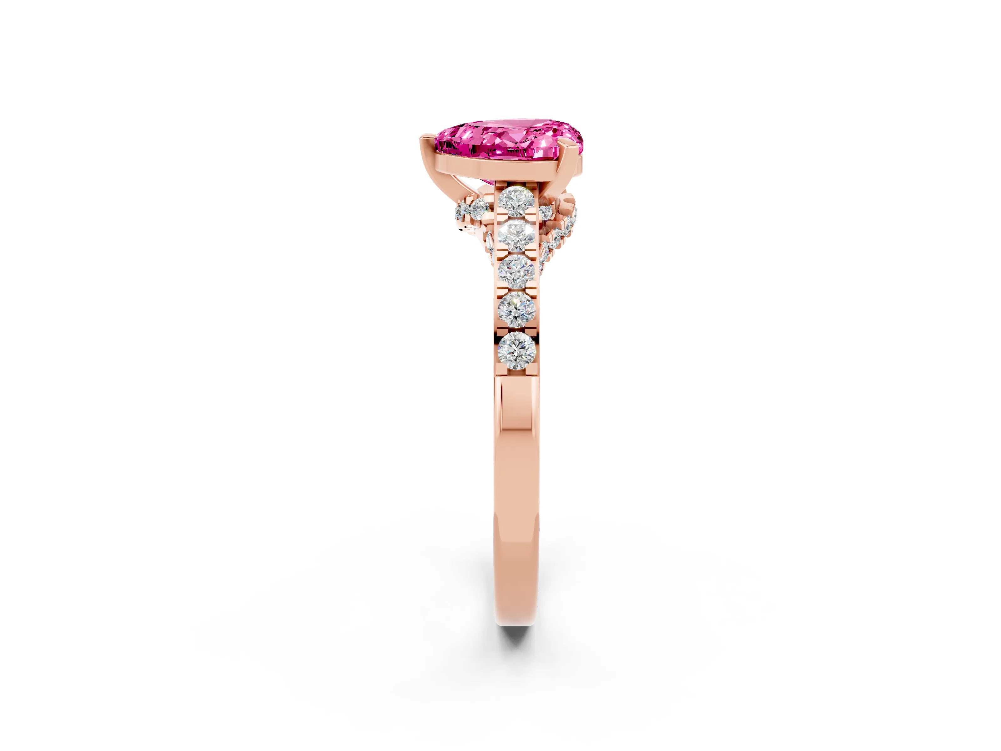 Rose gold Heart Cut Diamond Solitaire Ring with Pavé Band and Prong Setting_2