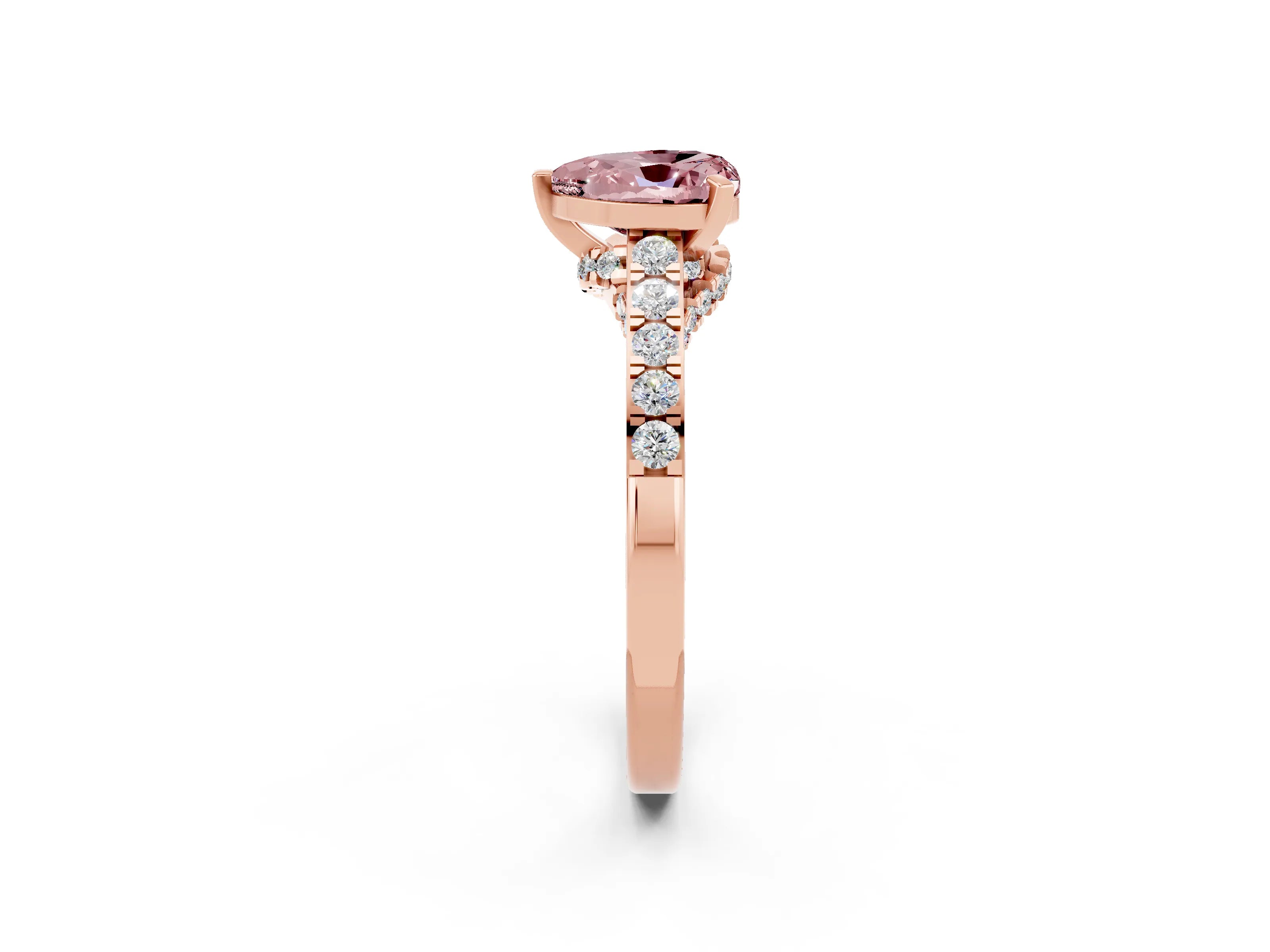 Rose gold Heart Cut Diamond Solitaire Ring with Pavé Band and Prong Setting_2