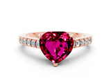 Rose gold Heart Cut Diamond Solitaire Ring with Pavé Band and Prong Setting