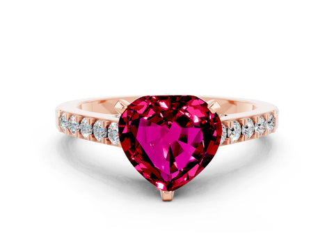 Rose gold Heart Cut Diamond Solitaire Ring with Pavé Band and Prong Setting