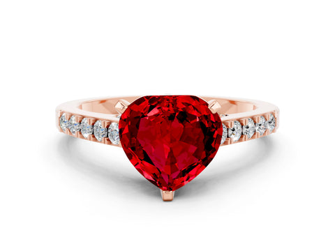 Rose gold Heart Cut Diamond Solitaire Ring with Pavé Band and Prong Setting